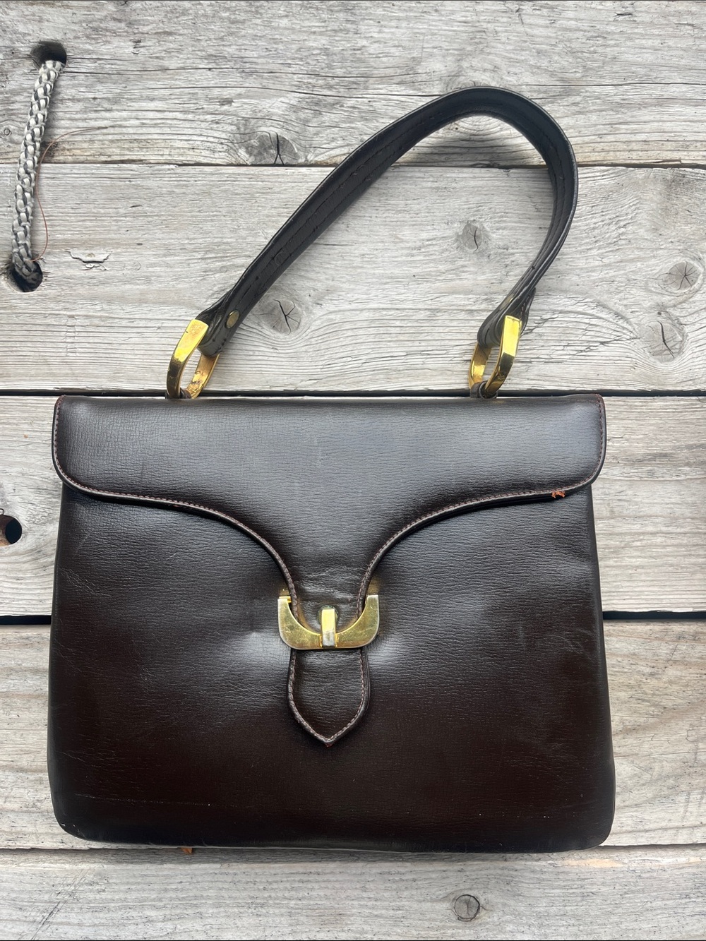 Vintage Susan Gail Original 1950s-60s Leather Handbag Brown Gold